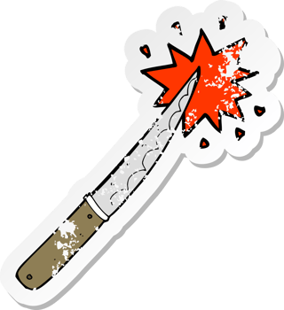 retro distressed sticker of a cartoon knife png