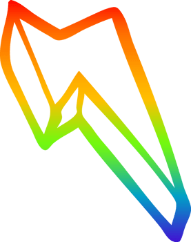 rainbow gradient line drawing of a cartoon decorative lightning bolt png