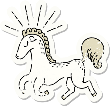 worn old sticker of a tattoo style prancing stallion png