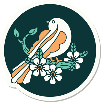 sticker of tattoo in traditional style of a bird on a branch png