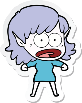 sticker of a cartoon shocked elf girl png