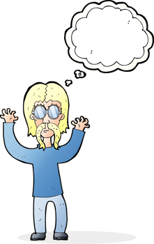 cartoon hippie man waving arms with thought bubble png
