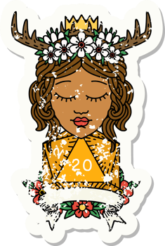 Retro Tattoo Style human druid with natural twenty roll png