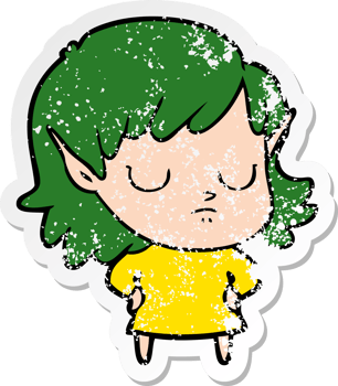 distressed sticker of a cartoon elf girl png