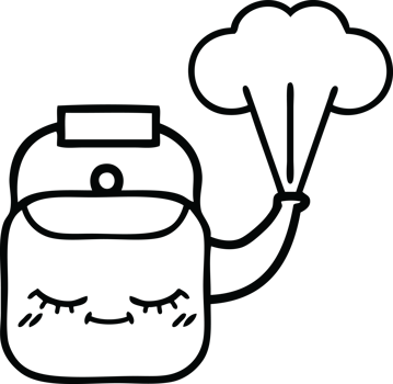 line drawing cartoon of a steaming kettle png