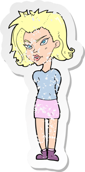 retro distressed sticker of a cartoon woman drawing png