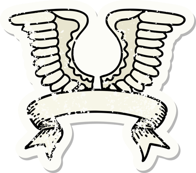 worn old sticker with banner of a wing png