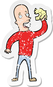 retro distressed sticker of a cartoon bald man with wig png