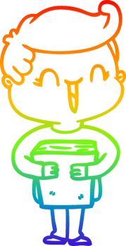 rainbow gradient line drawing of a cartoon laughing boy png
