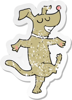 retro distressed sticker of a cartoon dancing dog png