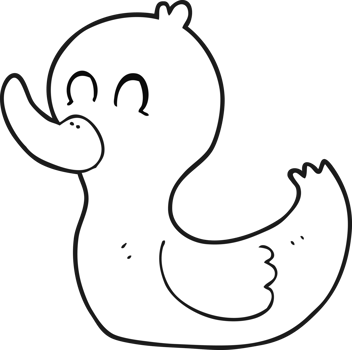 hand drawn black and white cartoon cute duck png