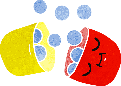 hand drawn retro cartoon of a smiling pill png