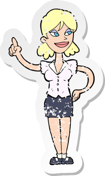 retro distressed sticker of a cartoon woman with great idea drawing png