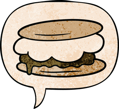 smore cartoon with speech bubble in retro texture style png