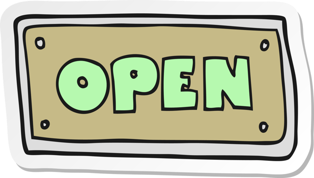 sticker of a cartoon open sign png