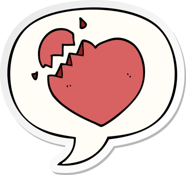 cartoon broken heart with speech bubble sticker png