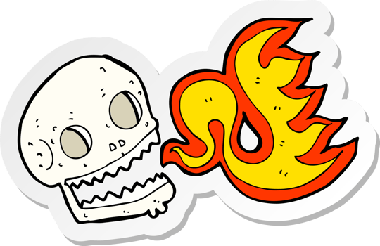 sticker of a cartoon flaming skull png