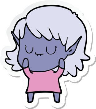 sticker of a happy cartoon elf girl wearing dress png