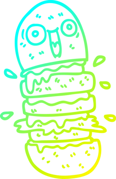 cold gradient line drawing of a cartoon burger png