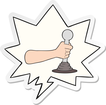 cartoon hand pulling lever with speech bubble sticker png