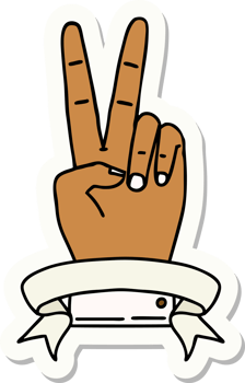 sticker of a peace two finger hand gesture with banner png