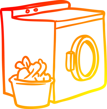 warm gradient line drawing of a washing machine and laundry png