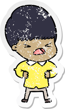 distressed sticker of a cartoon stressed man png