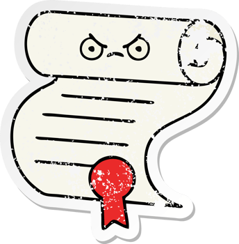 distressed sticker of a cute cartoon contract png