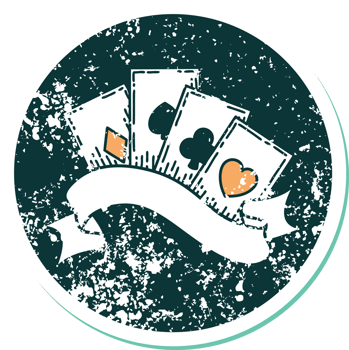 iconic distressed sticker tattoo style image of cards and banner png