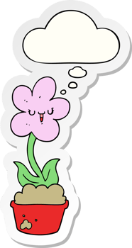 cute cartoon flower with thought bubble as a printed sticker png