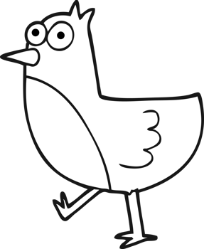 hand drawn black and white cartoon bird png