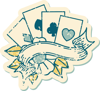 iconic distressed sticker tattoo style image of cards and banner png