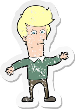 retro distressed sticker of a cartoon waving man drawing png