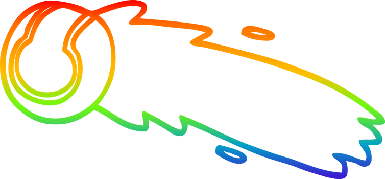 rainbow gradient line drawing of a cartoon flying tennis ball png