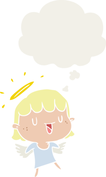 cartoon angel with thought bubble in retro style png