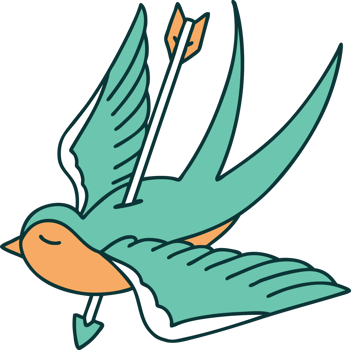 iconic tattoo style image of a swallow shot through with arrow png
