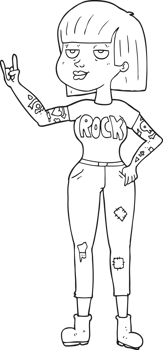 drawn black and white cartoon rock girl png