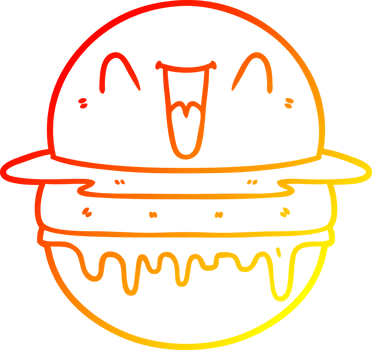 warm gradient line drawing of a cartoon happy burger png