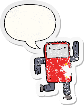 cartoon robot with speech bubble distressed distressed old sticker png