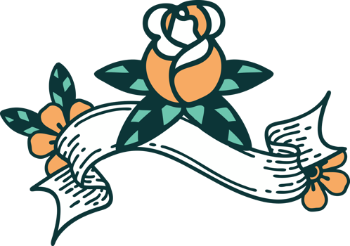 traditional tattoo with banner of a single rose png
