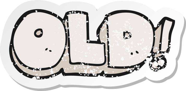 retro distressed sticker of a cartoon word old png