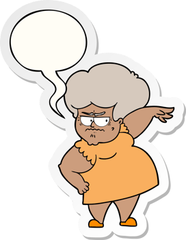 cartoon angry old woman with speech bubble sticker png