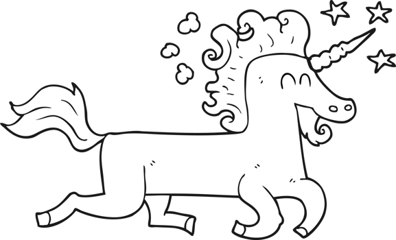 drawn black and white cartoon unicorn png