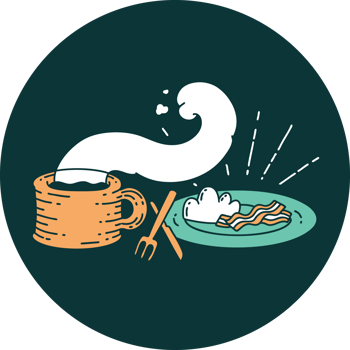icon of a tattoo style breakfast and coffee png