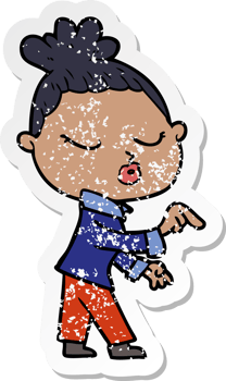 distressed sticker of a cartoon calm woman png