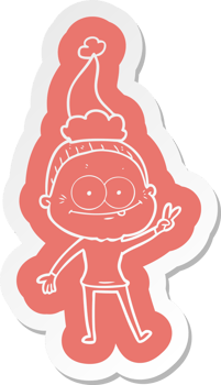 quirky cartoon  sticker of a happy old woman wearing santa hat png