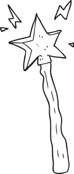 drawn black and white cartoon magic wand png