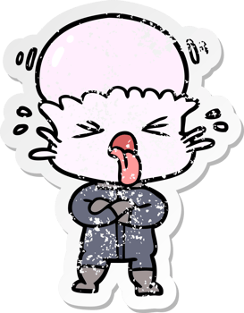 distressed sticker of a weird cartoon alien png