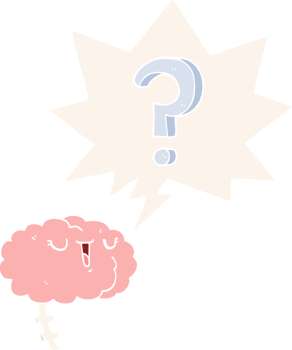 cartoon curious brain with speech bubble in retro style png