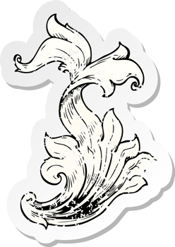 retro distressed sticker of a traditional hand drawn floral swirl png